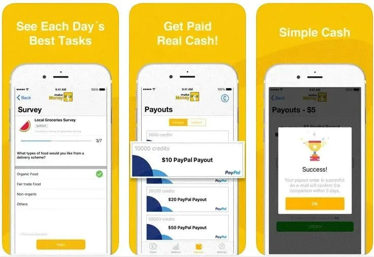 Telas do app Make Money | GooglePlay