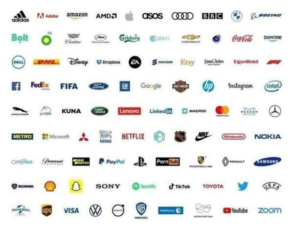 Empresas que removeram parcialmente ou completamente as atividades na Rússia. Imagem: @bneeditor / Twitter