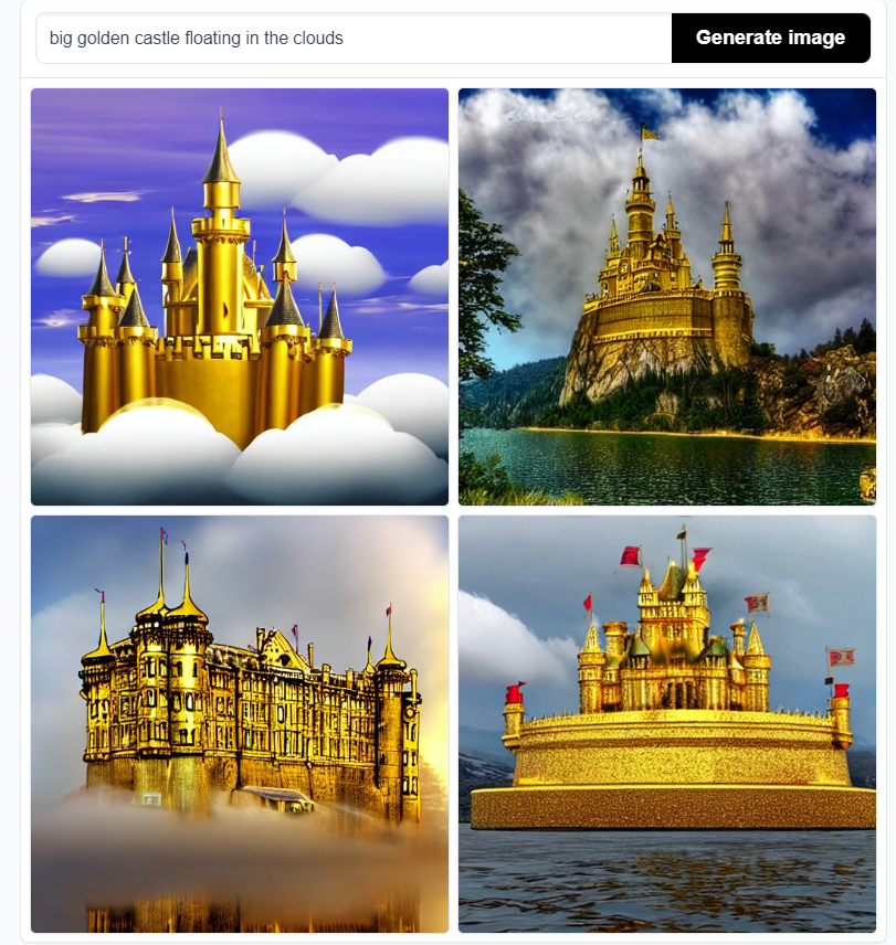 Inteligências Artificiais: Um grande castelo de ouro flutuando nas nuvens | Workstars/Stable Diffusion