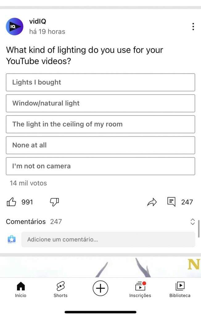 vidIQ faz enquetes no Youtube